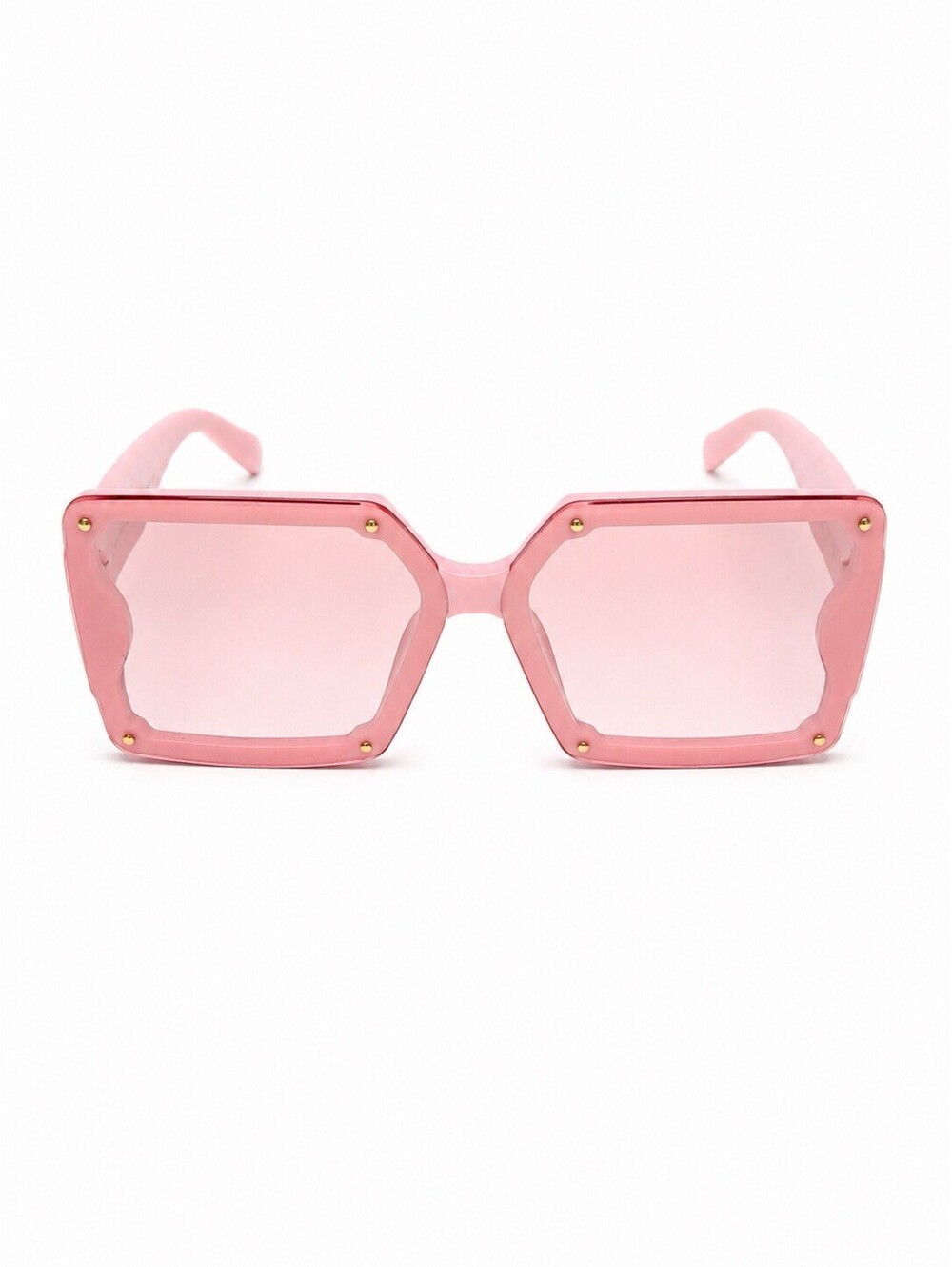 Pink Oversized Square Sunglasses Women Fashion Gold Accent Quilted Arms